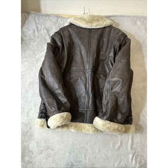 St Johns Bay XL Faux Shearling Lined Leather Jacket Brown Aviator Bomber Coat - Picture 10 of 11